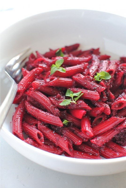 Penne Pasta In A Roasted Beet Sauce.