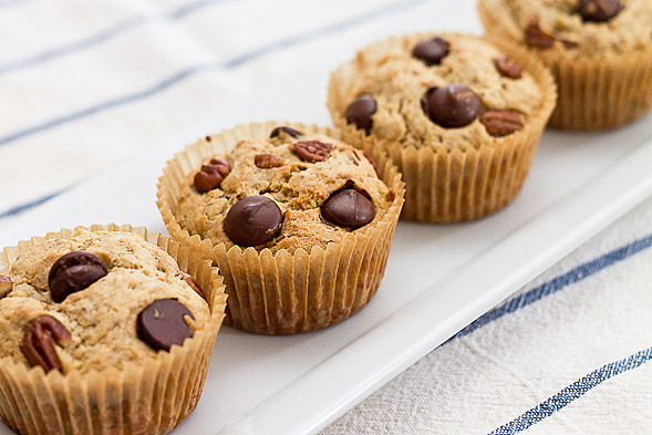 Healthy Banana Muffins With Yogurt, Pecans And Chocolate Chips