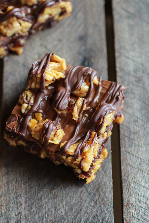 Chewy Chocolate Drenched Peanut Butter Cornflake Crunch Fudge Brownies