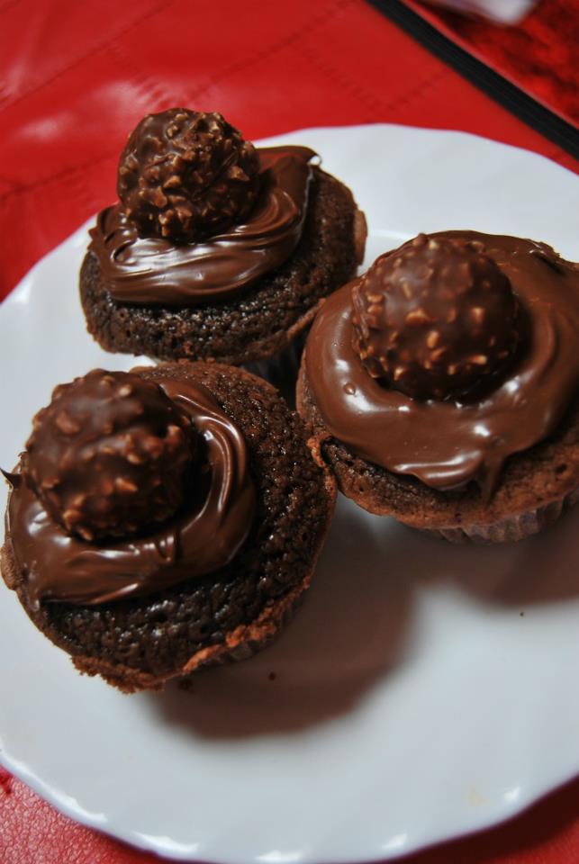 Chocolate muffins with nutella and Ferrero Rocher. Made by myself :D