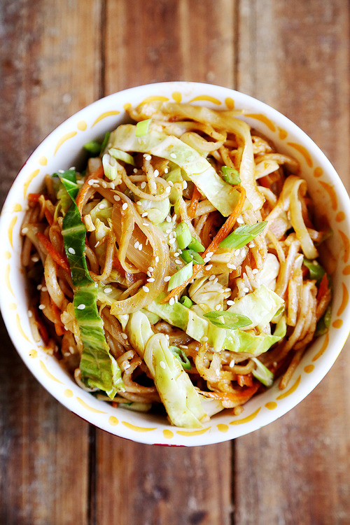 Onion, Cabbage and Carrot Rice Noodle Stir Fry
