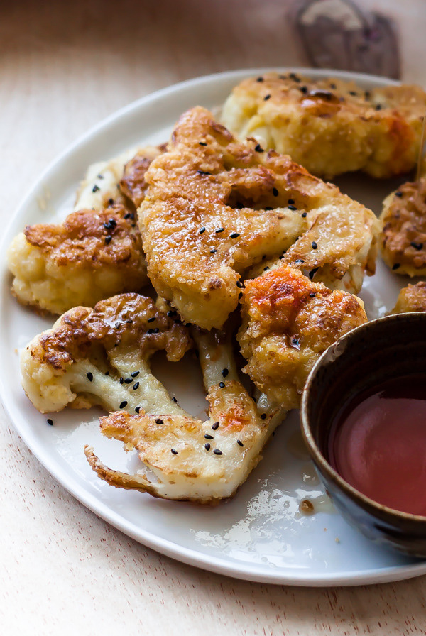 Fried Cauliflower Steaks with Honey and Hot Sauce