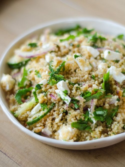 Couscous Salad with Cucumber, Red Onion and Herbs