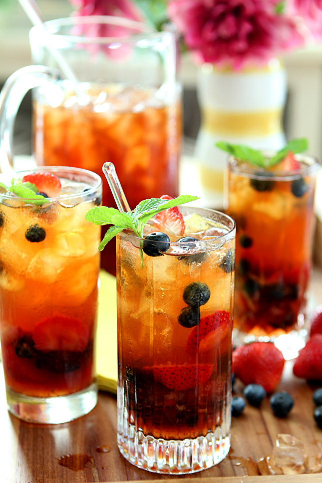 berry iced tea with honey mint syrup.