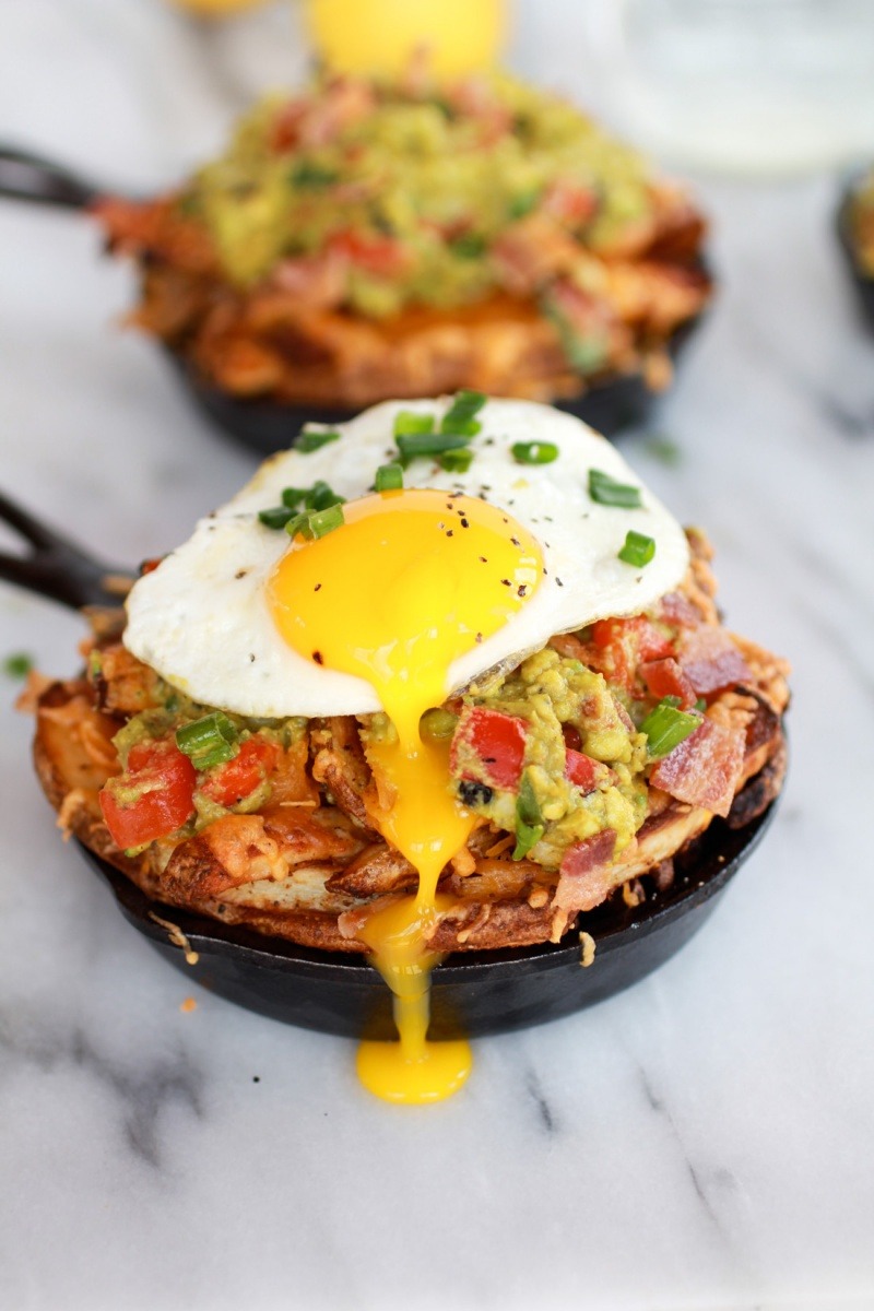 Cheesy Cajun Fries with Guacamole, Bacon, and Fried Eggs