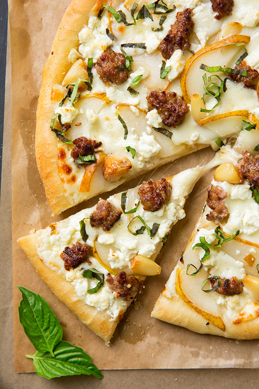 Pear, Goat Cheese and Italian Sausage Pizza