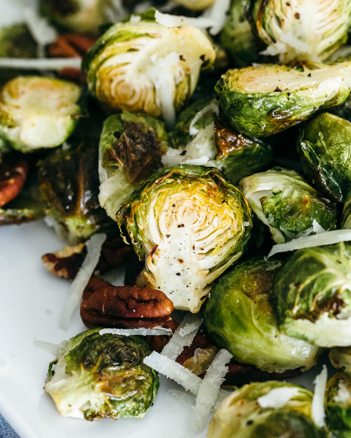 Roasted Brussels Sprouts with Pecorino and Pecans