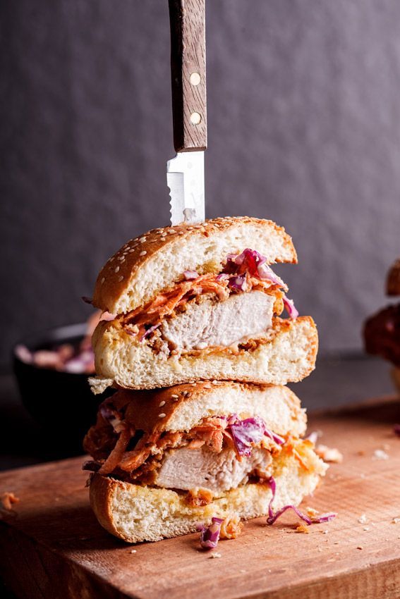 Fried chicken and creamy coleslaw sandwich