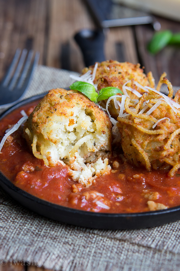 Spaghetti balls with meat sauce